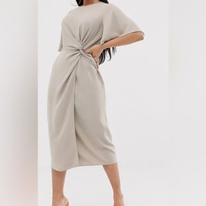 Asos design Petite Twist Front Midi Dress With Angel Sleeve Size US 00 UK 2